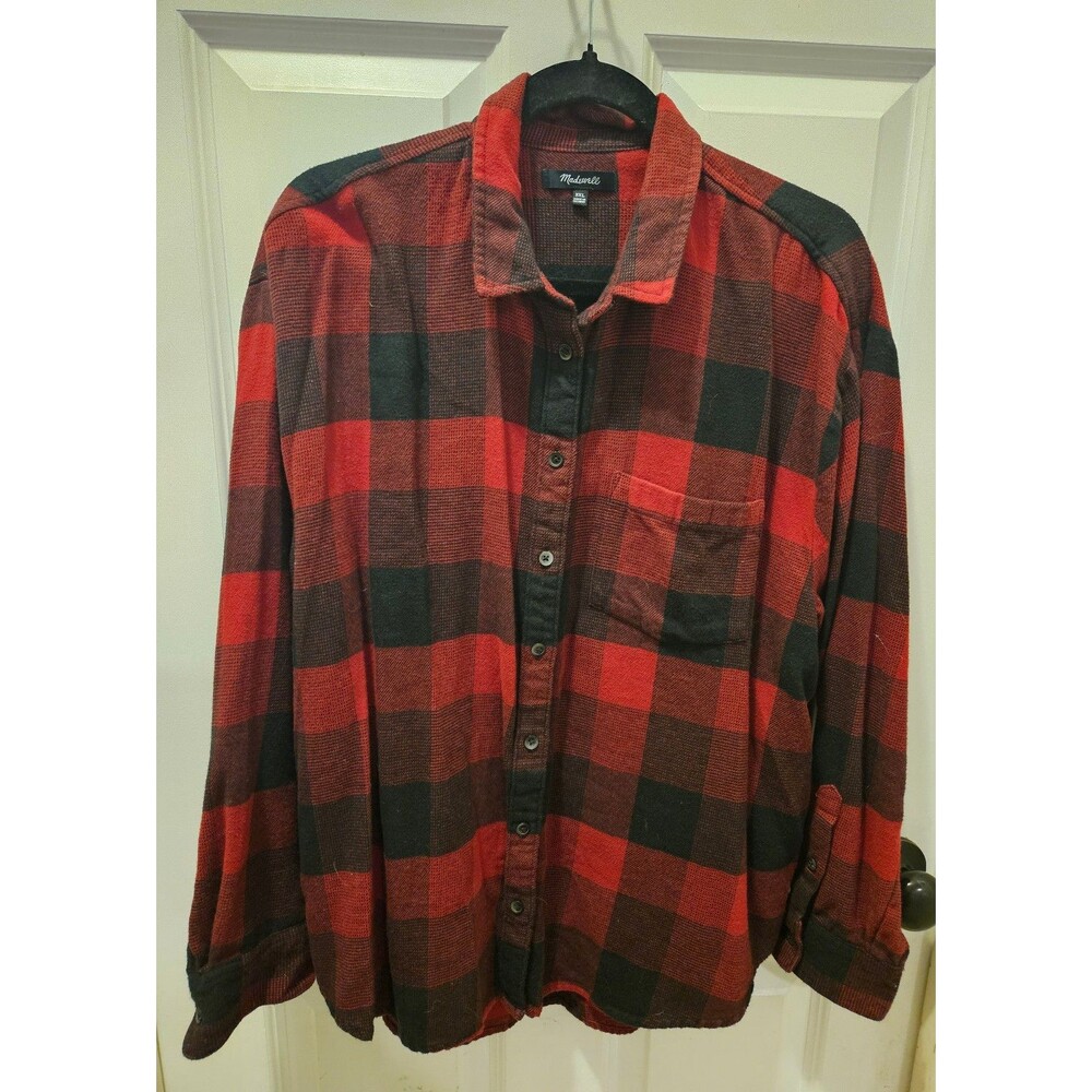 Madewell Flannel Button Up Top Womens XXL Red and Black Soft